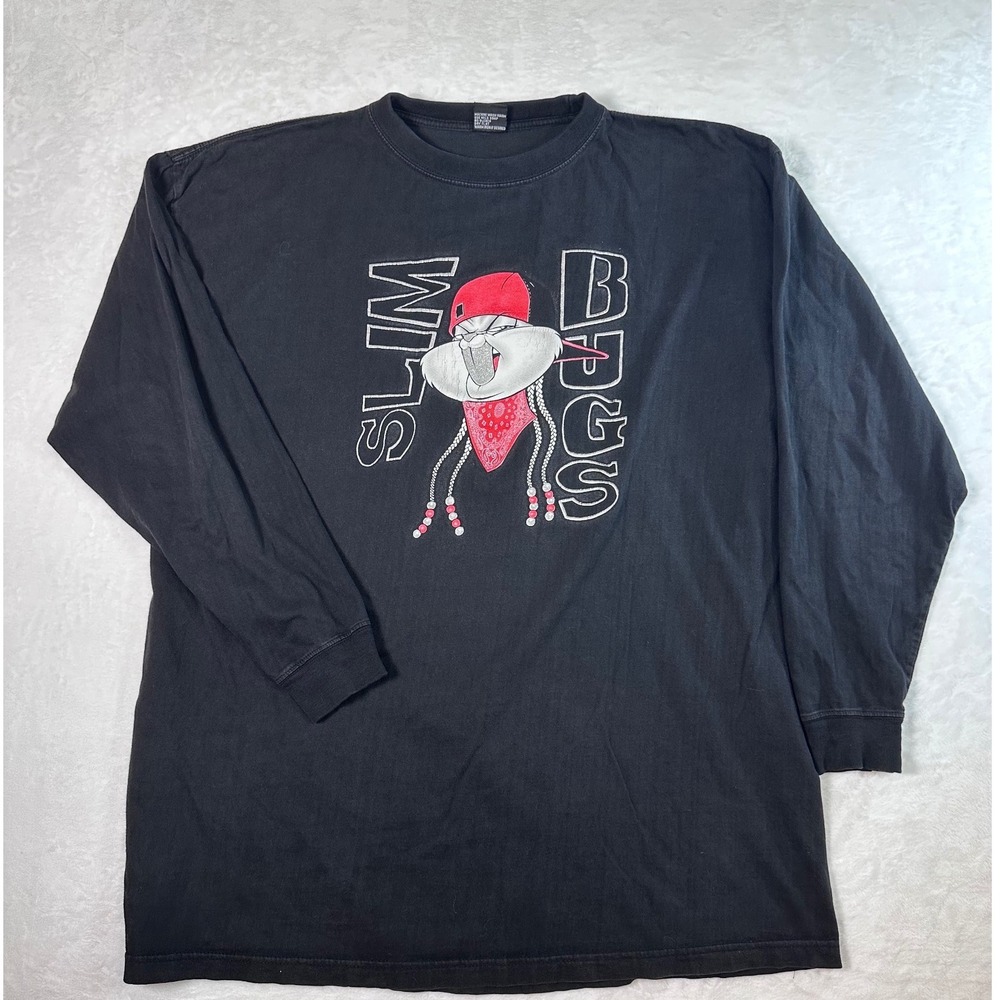Vintage Talha USA Slim Bugs Bunny  Long Sleeve T-Shirt Black Streetwear Mens XL
